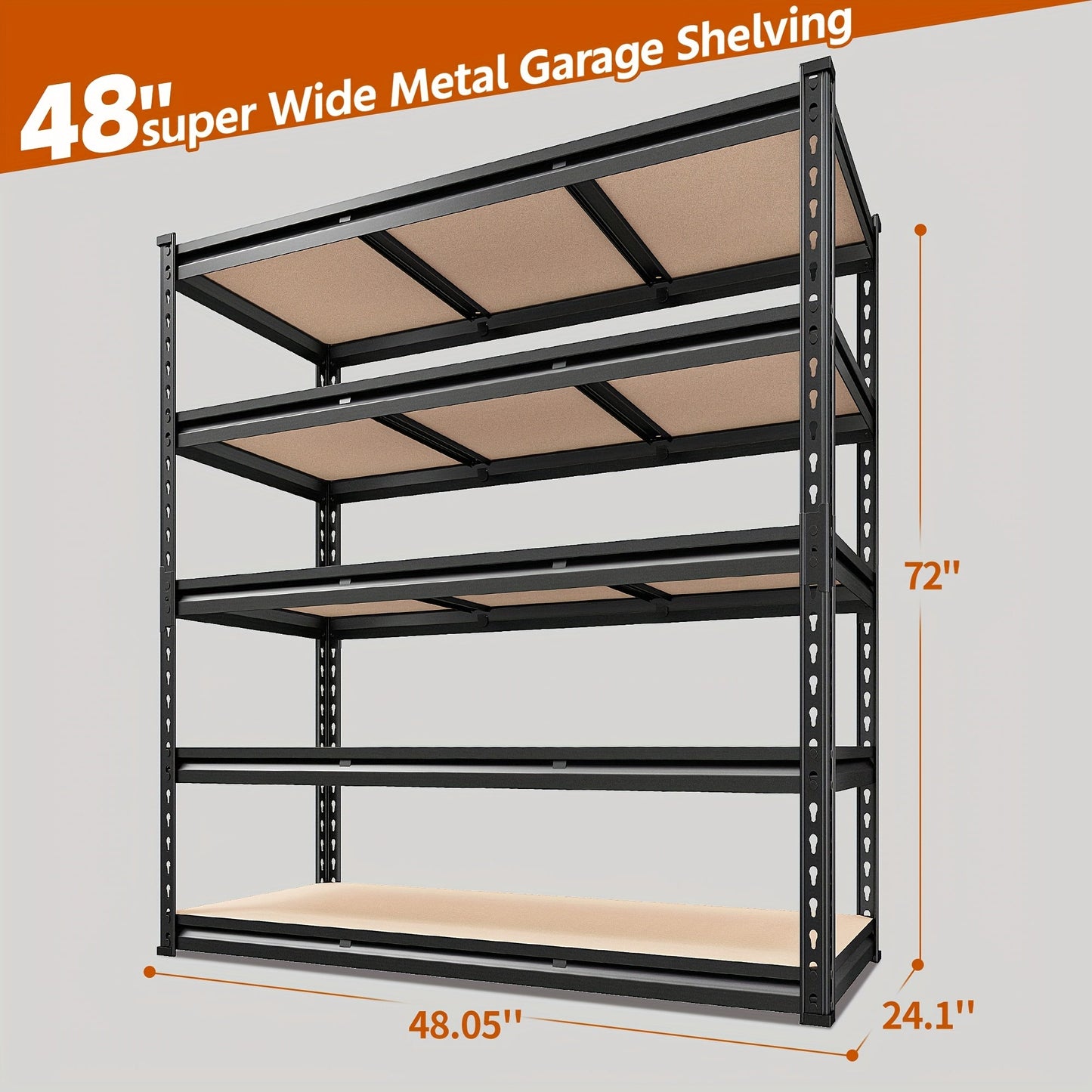 Garage Shelving 5-Tier Metal Storage Shelves Adjustable Steel Shelf Unit for Garage Basement Warehouse Easy Assembly Black Silver