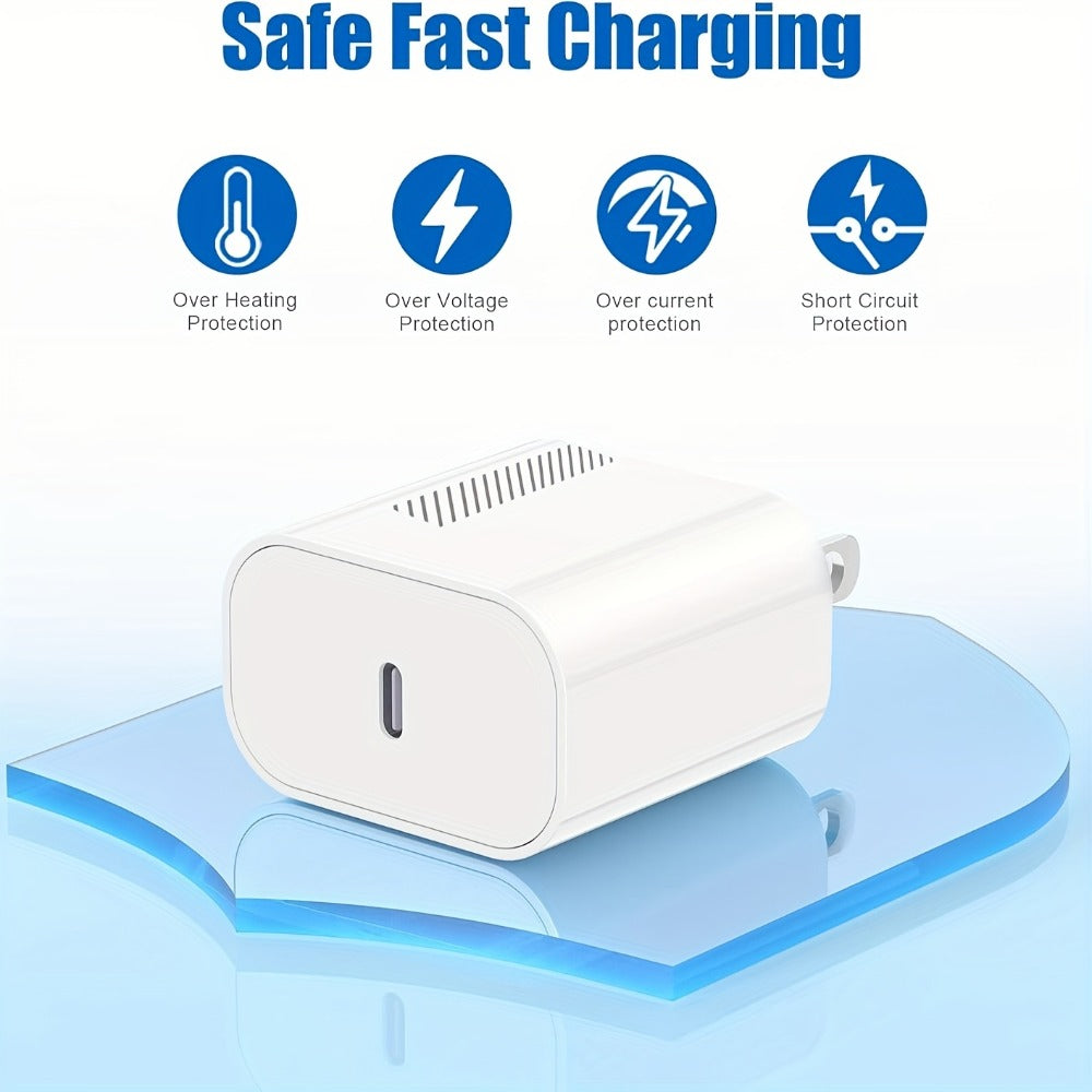 20W iPhone Fast Charger Bundle 3-Pack with 10ft L-Shaped Lightning Cable, 3 Chargers + 3 Cables Set for iPhone 14 13 12 11 Pro Max SE XR