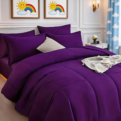 Seven-Piece Comforter Bed-in-a-Bag Set with Short-Plush Fabric, 12 Colors and Full, Queen or King Sizes
