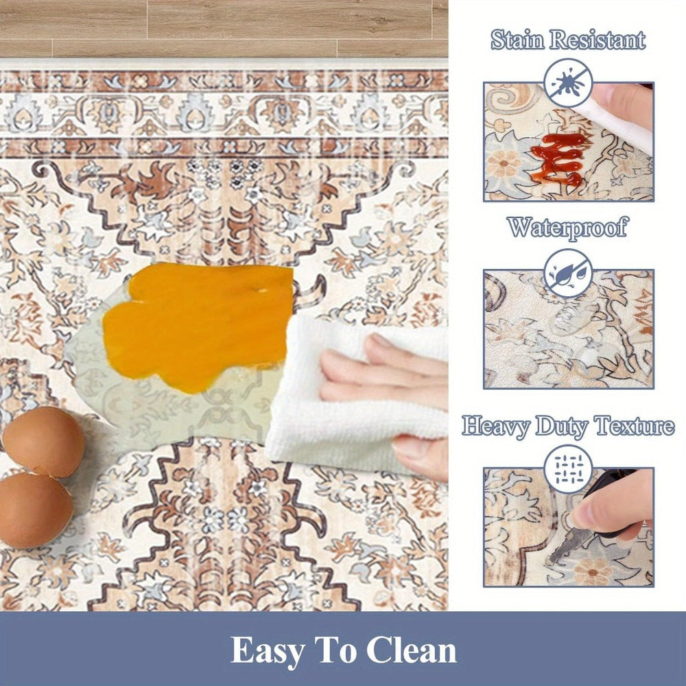 Kitchen Mat Set, 2-Piece Boho Distressed Cushioned Rugs in Five Color Patterns with 17.3x28 and 17.3x48-Inch Sizes