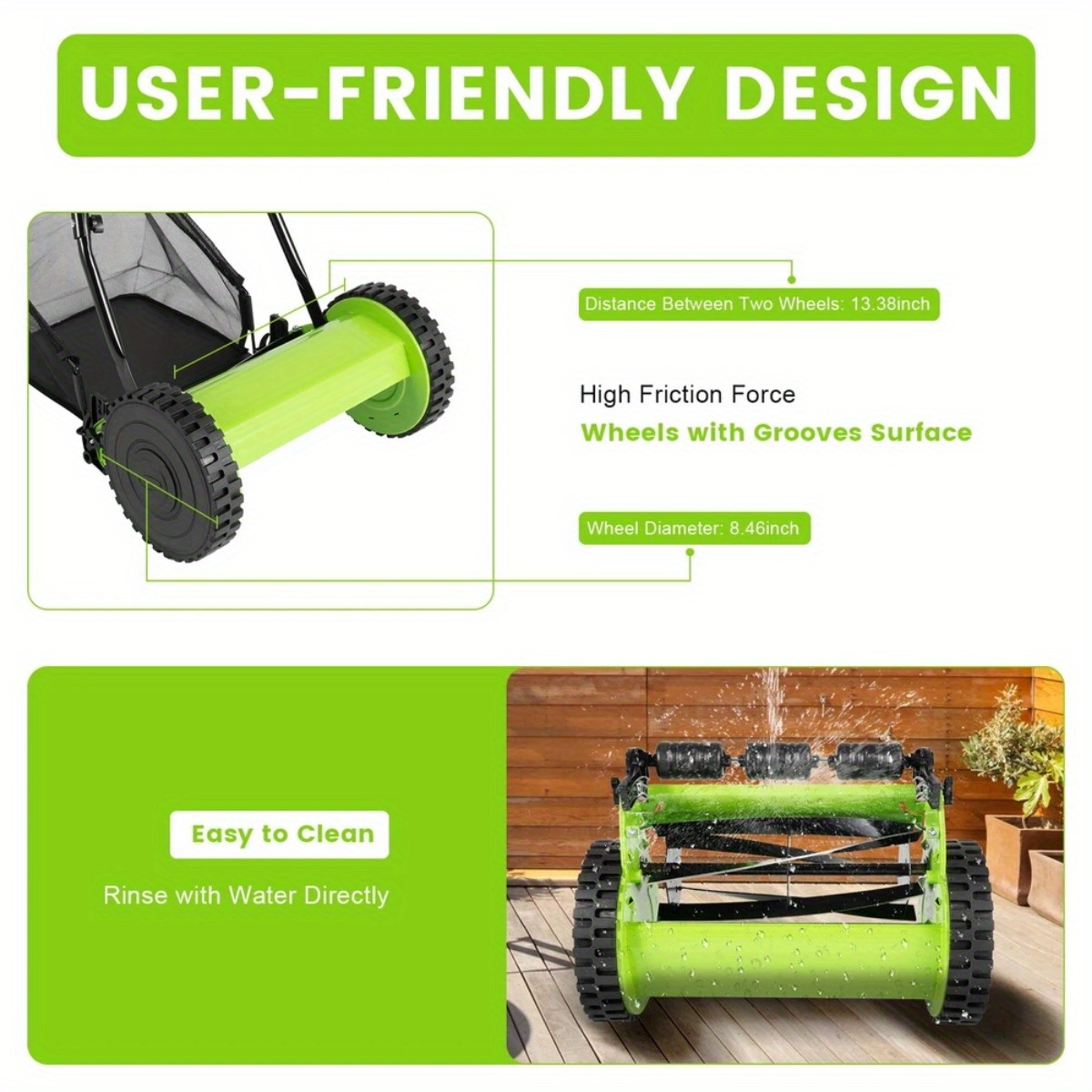 Manual Reel Lawn Mower 5-Blade Push Mower 11.8-Inch Cutting Width Adjustable Height 0.47"-1.77" for Garden, Patio and Yard Use
