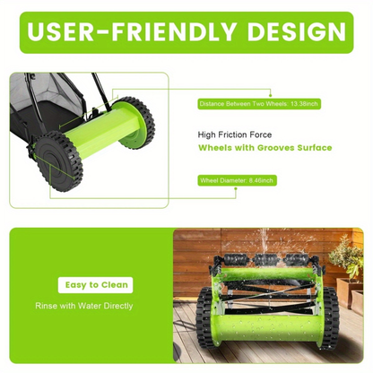 Manual Reel Lawn Mower 5-Blade Push Mower 11.8-Inch Cutting Width Adjustable Height 0.47"-1.77" for Garden, Patio and Yard Use