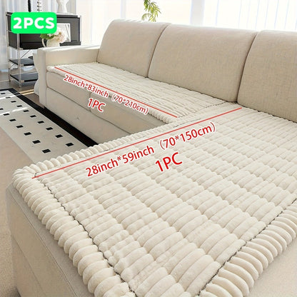 Sofa Cover Two-Piece Corduroy Jacquard Set with 28 x 59 and 28 x 83-Inch Panels in Four Colors