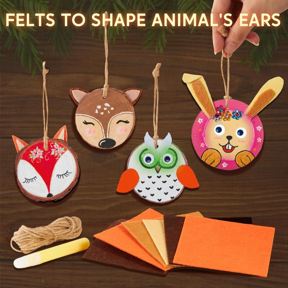 Kids Painting Kit Glow in the Dark, Wood Slice Arts & Crafts Set Ages 6+ with 16 Wood Slices, Felt