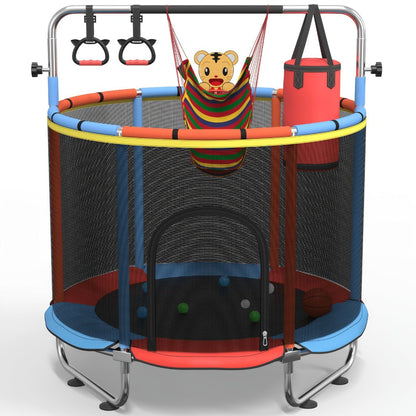 Kids Trampoline with Enclosure and Gymnastics Bar, 60" Height Adjustable Safety Net Trampoline for Toddlers Ages 3+