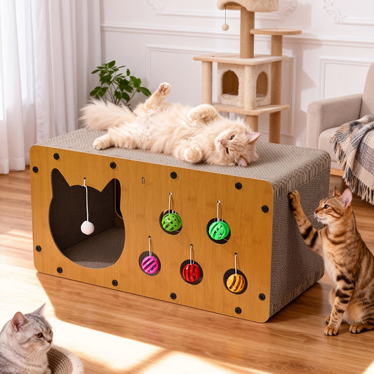 Cat Scratching Board with Interactive Rolling Ball – Multifunctional Cat Furniture for Scratching Playing & Resting