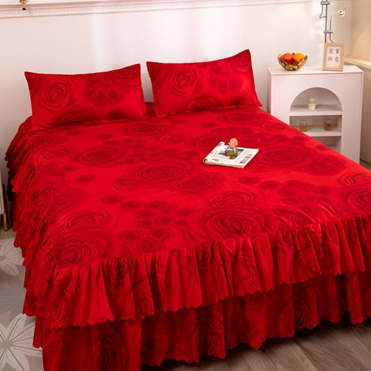 Floral Bed Skirt Set 3-Piece, 1 Ruffled Dust Ruffle Bed Skirt + 2 Pillowcases, Peony & Botanical Print