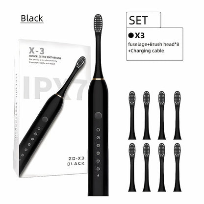 Rechargeable Electric Toothbrush 6 Cleaning Modes with 8 Brush Heads – USB Charge, Soft Bristles, Portable for Travel & Home Use