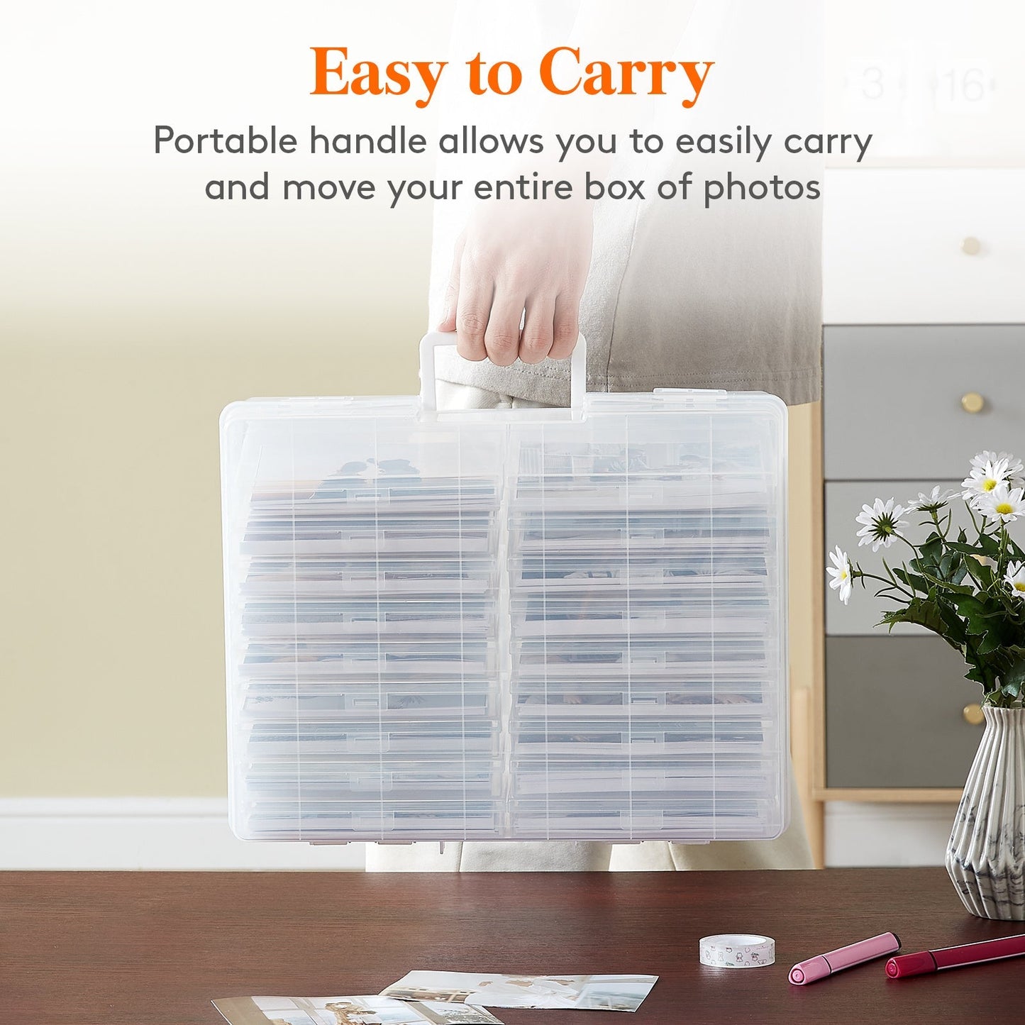4x6 Photo Storage Box with 14 Inner Photo Keeper Cases Holds 1400 Photos Clear Plastic Photo Organizer with Lids Label Stickers BPA-Free