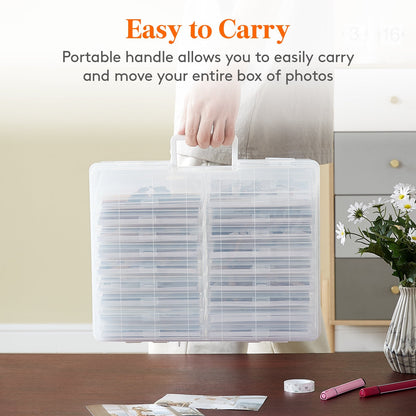 4x6 Photo Storage Box with 14 Inner Photo Keeper Cases Holds 1400 Photos Clear Plastic Photo Organizer with Lids Label Stickers BPA-Free