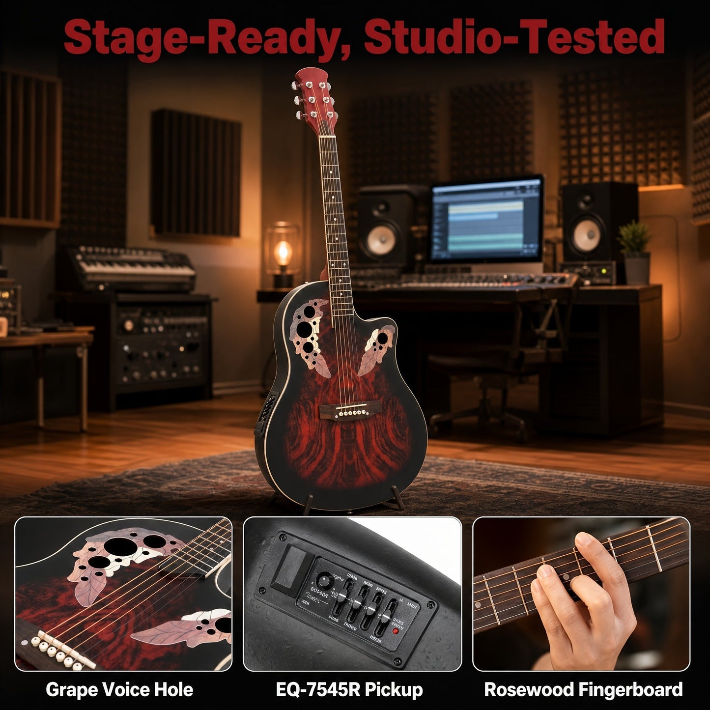 Acoustic Guitar shown in the Matte Sunset Red option