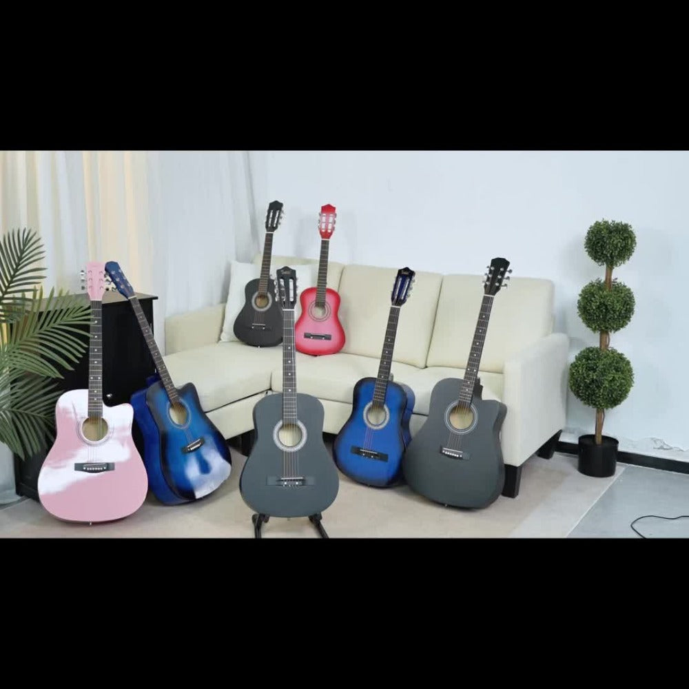 Acoustic Guitar, Black, Full Size, 41-inch, Basswood, Cutaway for Lessons and Practice detail image - detail view 10