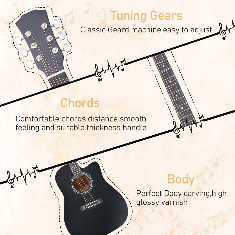 Acoustic Guitar, Black, Full Size, 41-inch, Basswood, Cutaway for Lessons and Practice detail image - detail view 11
