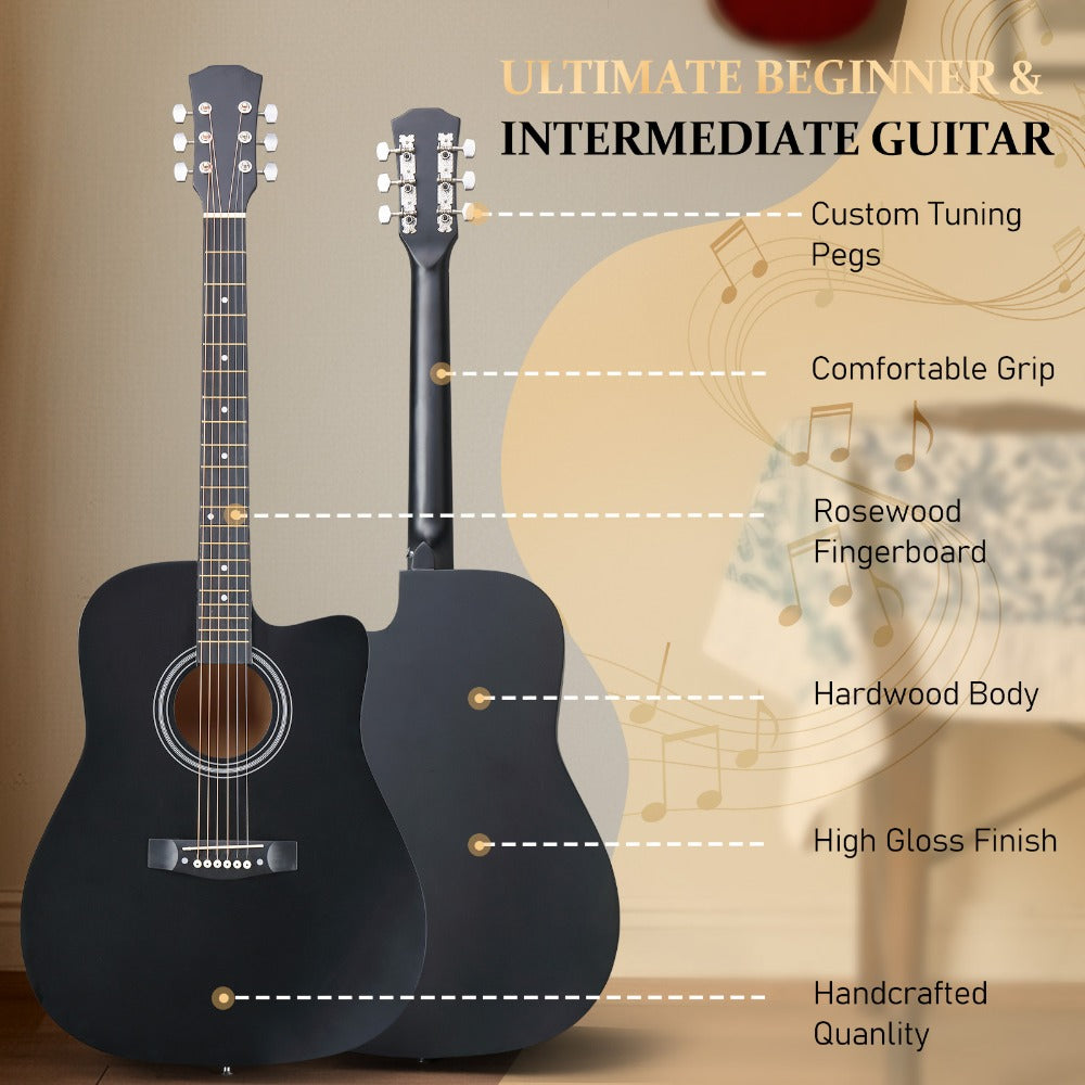 Acoustic Guitar, Black, Full Size, 41-inch, Basswood, Cutaway for Lessons and Practice detail image - detail view 12