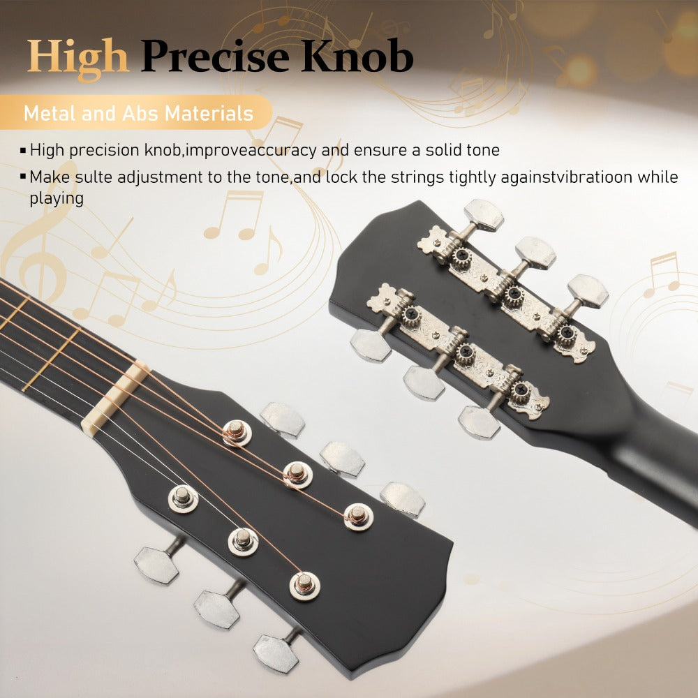 Acoustic Guitar, Black, Full Size, 41-inch, Basswood, Cutaway for Lessons and Practice detail image - detail view 14