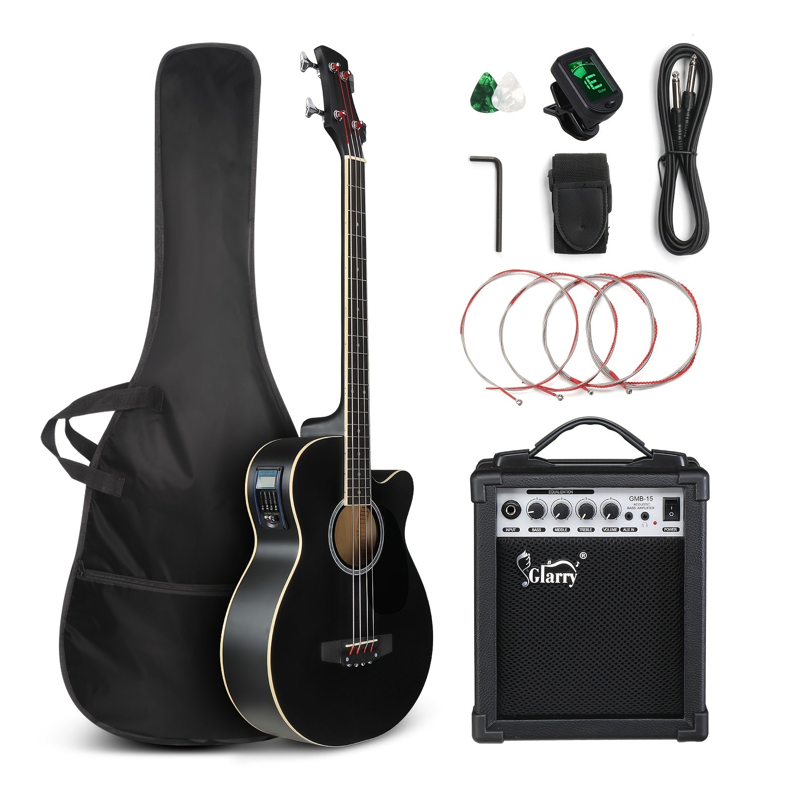 Acoustic Guitar shown in the Black, with AMP option