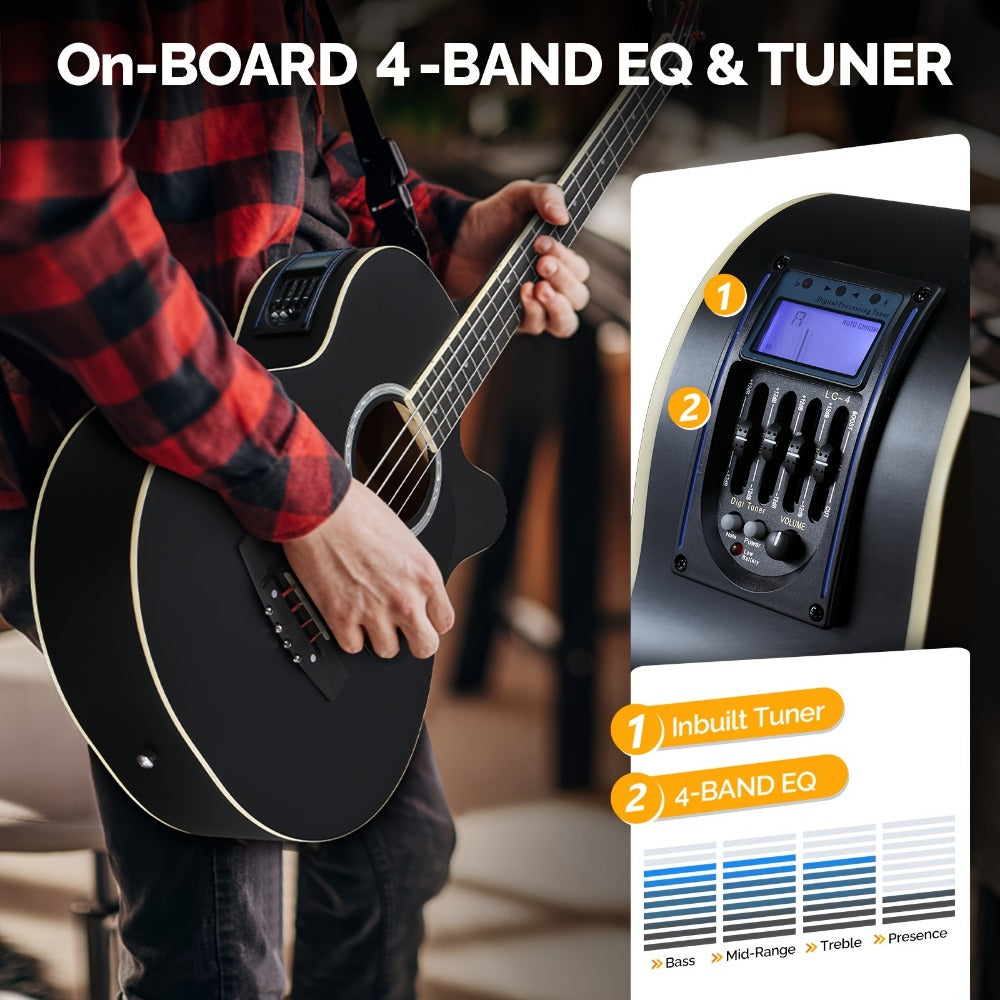 Acoustic Guitar, Black with AMP, Full Size, GLARRY, 44.5In, Full for Lessons and Practice detail image - detail view 6