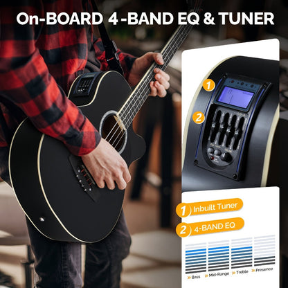 Acoustic Guitar, Black with AMP, Full Size, GLARRY, 44.5In, Full for Lessons and Practice detail image - detail view 6