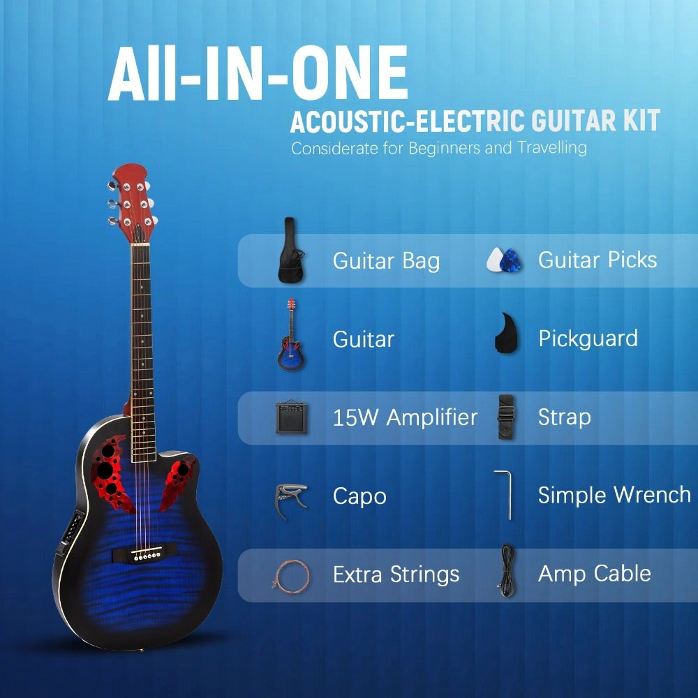 Acoustic Guitar, Blue, Full Size, BONNLO, 41In, Cutaway for Lessons and Practice detail image - detail view 12