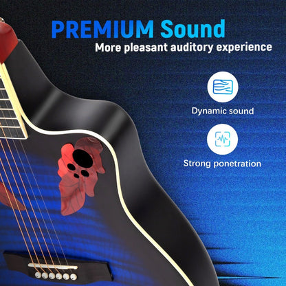 Acoustic Guitar, Blue, Full Size, BONNLO, 41In, Cutaway for Lessons and Practice detail image - detail view 16