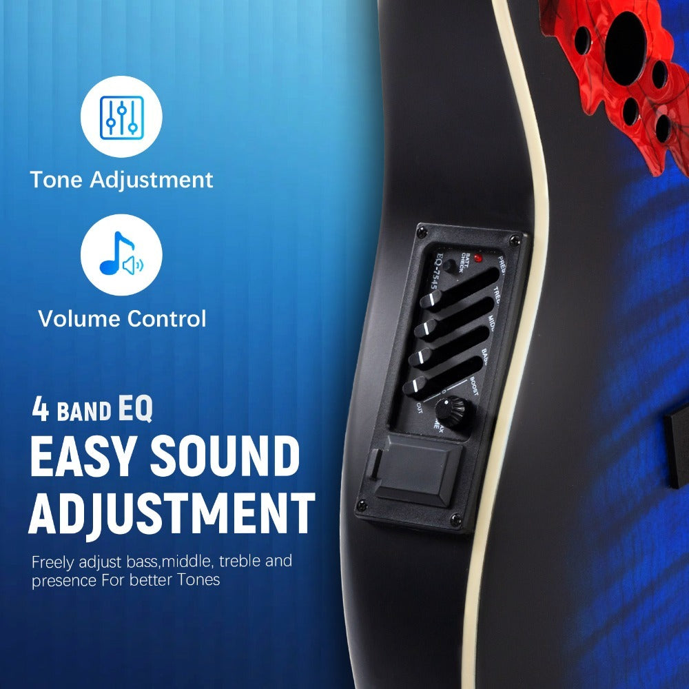 Acoustic Guitar, Blue, Full Size, BONNLO, 41In, Cutaway for Lessons and Practice detail image - detail view 17