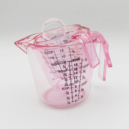 Measuring Cups and Spoon Set 4pcs – Pink Transparent Baking Measuring Cup Kit with ML OZ Cup Markings, PS Material