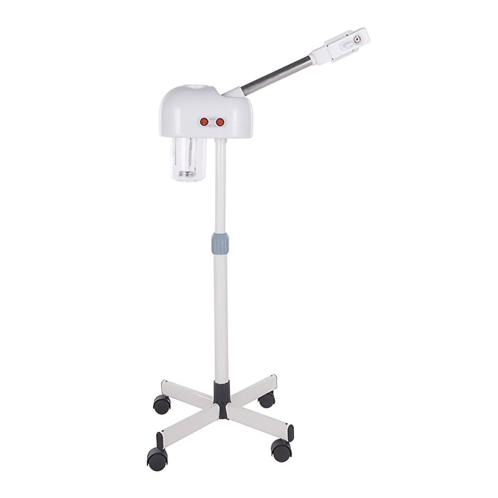 Standing Facial Steamer with Five-Wheel Rolling Base, Black or White Head and Adjustable 26.8–36.4-Inch Height