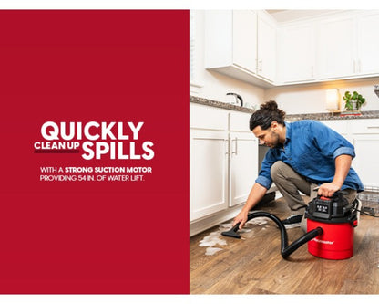 Wet Dry Vacuum Cleaner 2.5 Gallon Shop Vac, Vacmaster 2 Peak HP with Blower Function, Wall Mount & On-Board Storage for Garage