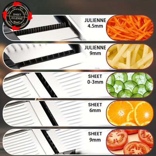 Adjustable Mandoline Slicer with Five Thickness Settings, Hand Guard and Optional Protective Gloves
