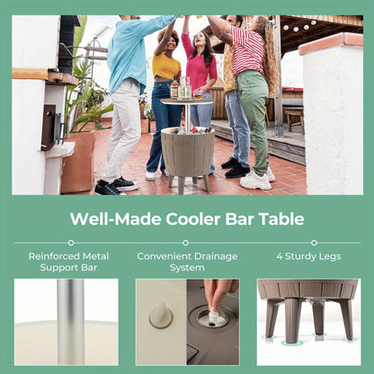 Outdoor Cooler Bar Table 3-in-1, 10 Gal Ice Bucket, Coffee Table & Serving Station, All-Weather PP