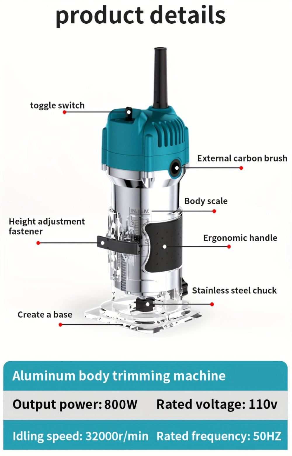 Power Tools Shi Tu Electric Wood Router and Edge Trimmer with Adjustable Speed and Accessory Bundle Options