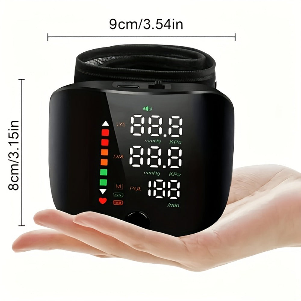 Wrist Blood Pressure Monitor Professional – Automatic BP Monitor with High-Precision LCD Display, Voice Language Prompts & Memory Function
