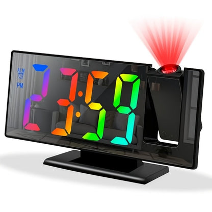 Color-Screen Projection Alarm Clock with 180-Degree Rotating Projector, Temperature Display and Snooze