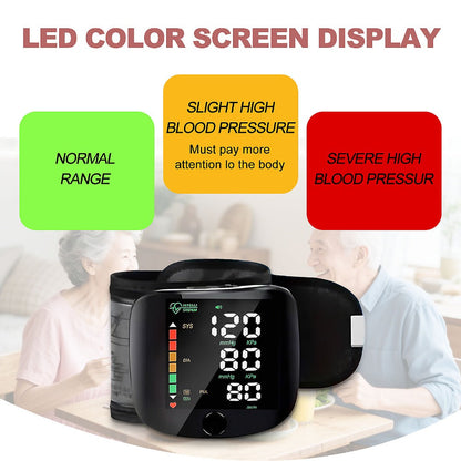 Blood Pressure Monitor for Wrist, Portable Black Digital Device with Large Display and One-Button Control