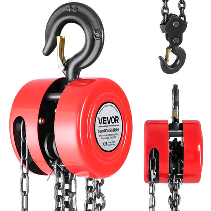 Hand Chain Hoist / Manual Chain Block with G70 Chain, 8 ft / 10 ft / 20 ft Lift Height, 360° Rotating Hooks
