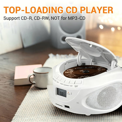 Portable CD Player Boombox with AM FM Radio Dual Stereo Speakers, Aux Input USB TF Card MP3 Player