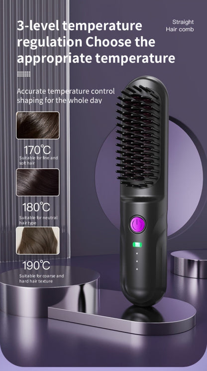 Wireless Hair Straightener Comb - Portable Cordless Straightening Brush with 3-Min Fast Heat, 3 Temp Settings 170-190°C