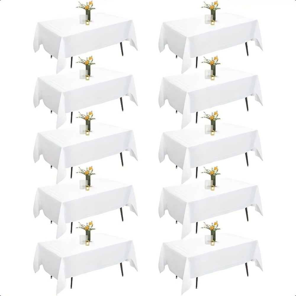 10-Pack White Rectangular Tablecloths 60x102 Inch – Washable Banquet Table Covers for Weddings, Parties & Events