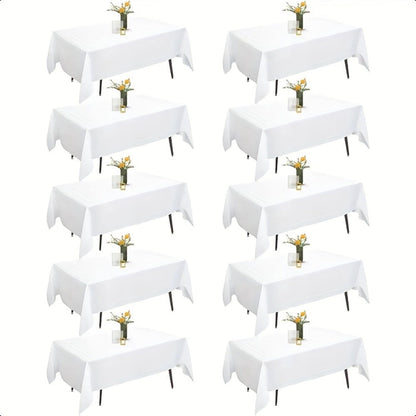 10-Pack White Rectangular Tablecloths 60x102 Inch – Washable Banquet Table Covers for Weddings, Parties & Events
