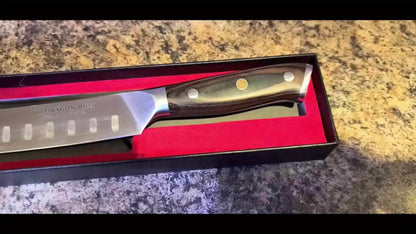 Brisket Carving Knife 10 Inch, High Carbon Steel Granton Edge Slicing Knife, Hand Forged Meat Carving Knife with Wood Handle for BBQ