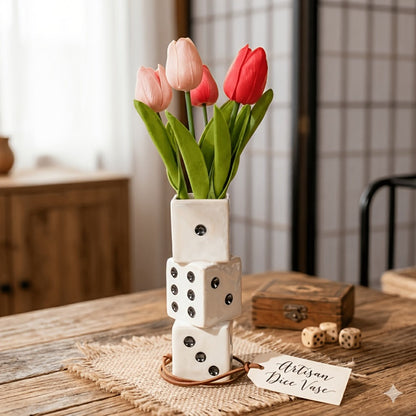 Ceramic Dice Vase for Dried Flowers Pampas Grass Rose Modern Square Flower Vase Unique Home Decor Gift Handmade Decorative Vase for Living