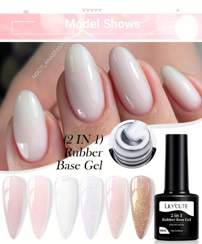 Rubber Base Gel Polish Set 6pcs Nude Pink 2-in-1 Builder Base Coat – Self-Leveling Soak Off UV LED Semi-Permanent Long-Lasting Gel Manicure