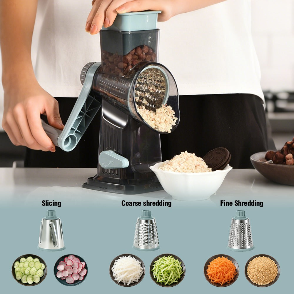 Rotary Vegetable Chopper Cheese Grater 5 Interchangeable Drum Blades Suction Base Handle for Cheese Vegetables Nuts Slicing Shredding