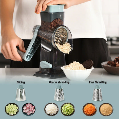 Rotary Vegetable Chopper Cheese Grater 5 Interchangeable Drum Blades Suction Base Handle for Cheese Vegetables Nuts Slicing Shredding