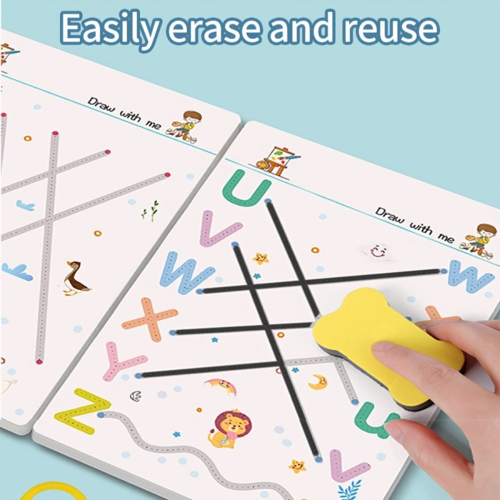 Handwriting Practice Book for Kids Ages 3-6 – 128-Page Reusable Magic Copybook, Trace Letters Numbers Pen Control Workbook for Toddlers