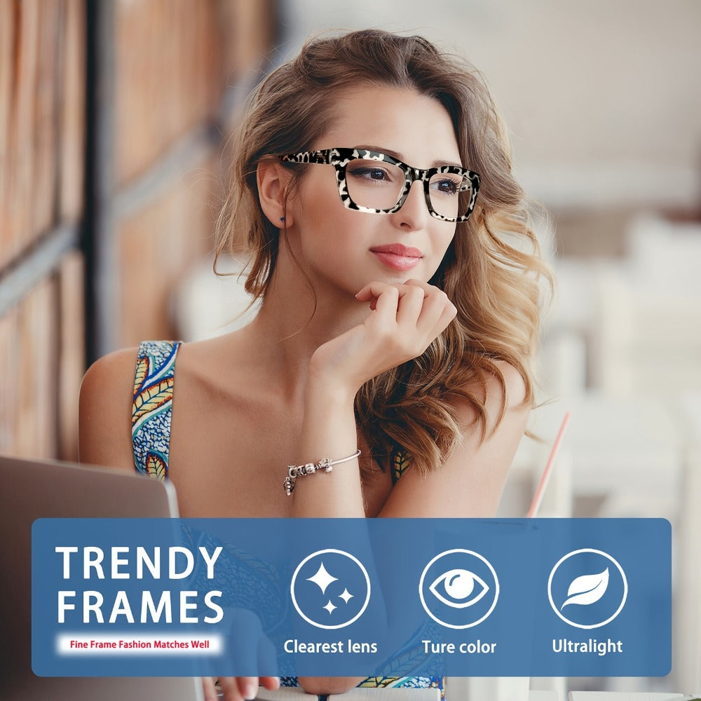 Reading Glasses – Three-Pair Square Reader Set with Spring Hinges, Cloths and Bags with Multiple Strength and Color Options