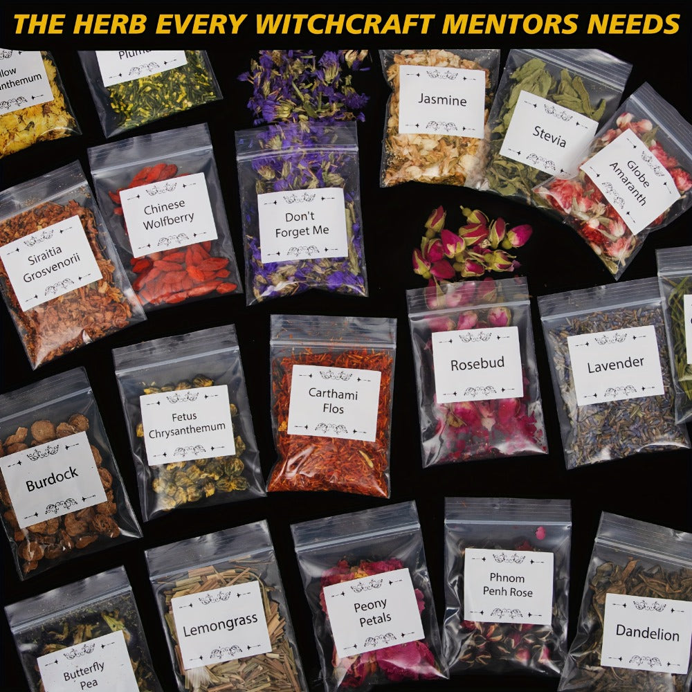 Witchcraft Supplies Herbs Kit 70 Pcs - Dried Flowers & Healing Herbs for Wicca Pagan Rituals, Magic Spell Casting