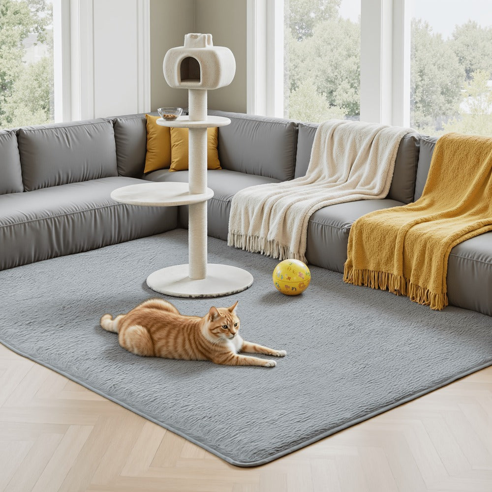 Plush Shaggy Area Rug 1.6 Inch Thick Non-Slip Machine Washable Polyester Carpet – Tie-Dye & Solid Color Fluffy Rectangle Rug for Living