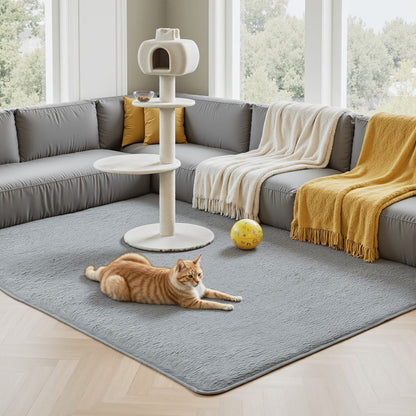 Plush Shaggy Area Rug 1.6 Inch Thick Non-Slip Machine Washable Polyester Carpet – Tie-Dye & Solid Color Fluffy Rectangle Rug for Living