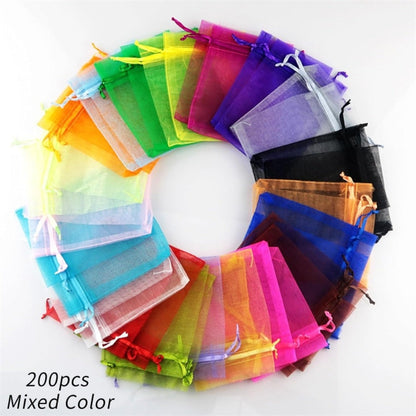 Organza Gift Bags 200pcs Drawstring Mesh Party Favor Bags Jewelry Pouches Wedding Christmas Candy Bags